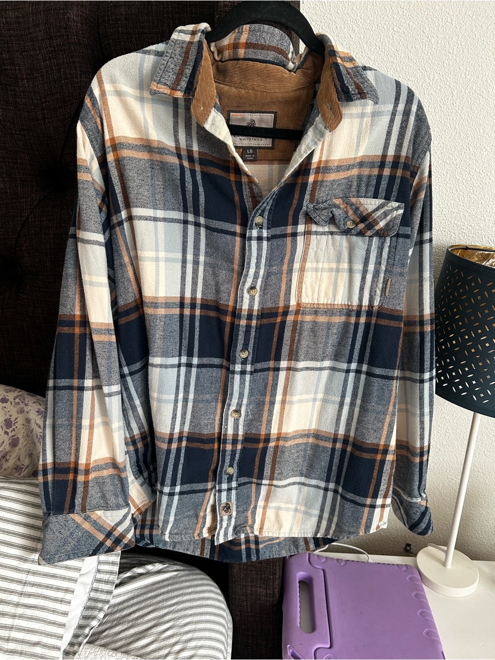 Legendary Whitetails Navy, Brown, and Cream Plaid Button-Down Shirt